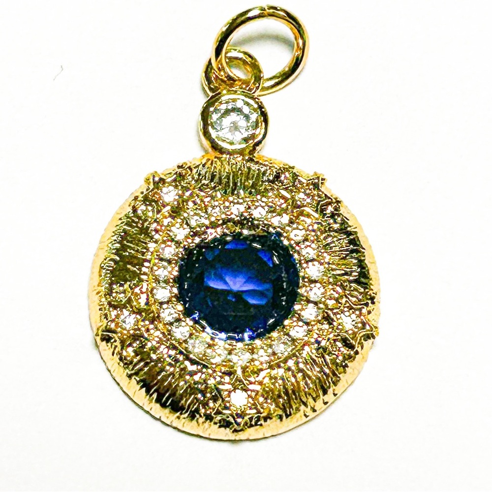 Nwot Stainless Steel 18k Gold Plated Blue Eye Charm Dime Sized